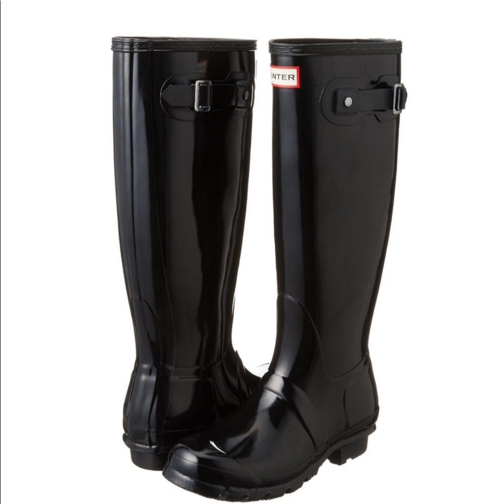 HUNTER Tall Rain Boot in Black Gloss